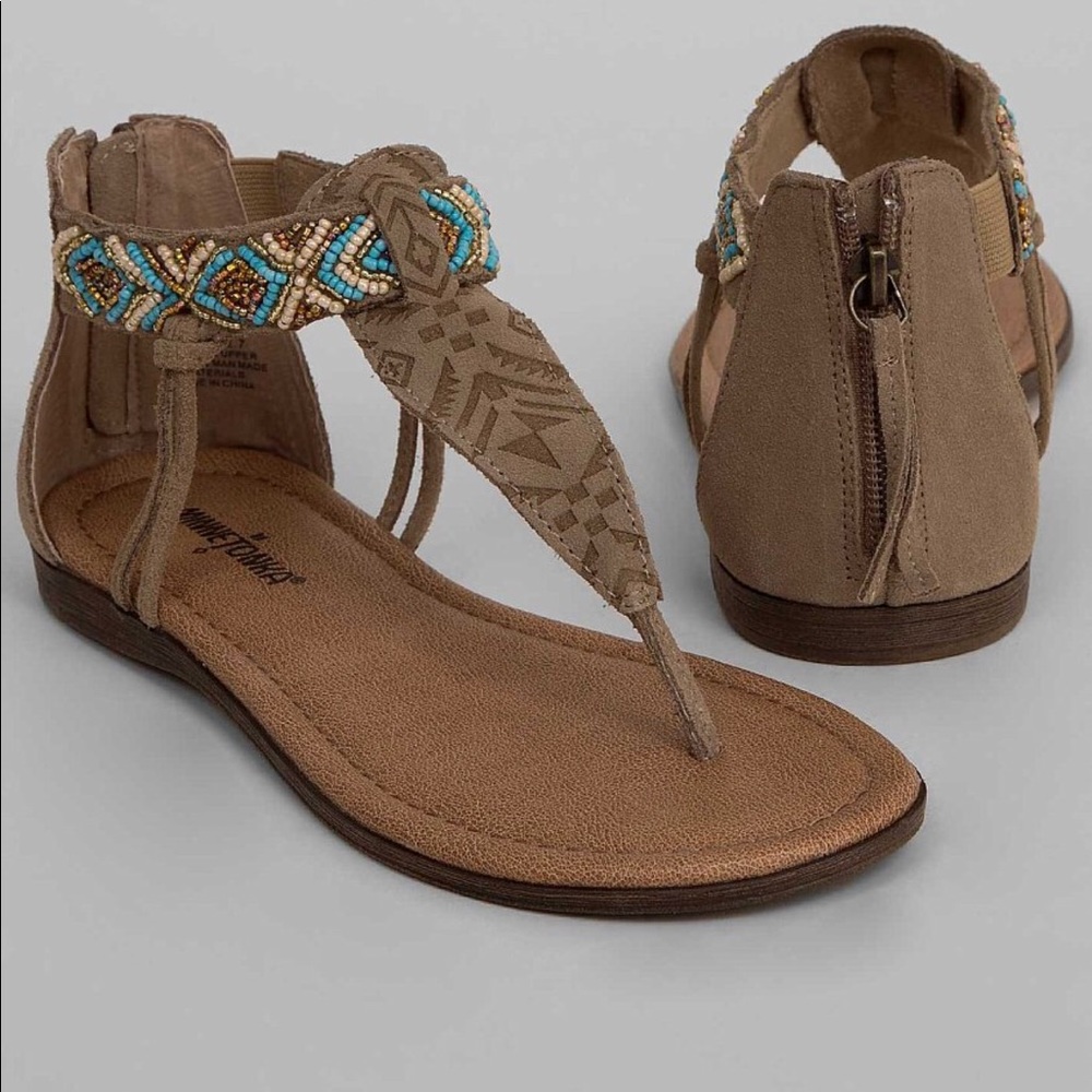 Taupe Suede Turquoise Beads Sandal - Picture 4 of 7